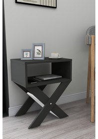 Resim Lepus X Ayaklı Komodin & Şifonyer Çekmecesiz Raflı Yatak Odası Başucu Düzenleyici - Antrasit 