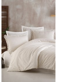 Resim Nordqueen %100 Pamuk Püsküllü Çift Kişilik Nevresim Seti Estina 200 x 220 Ekru 