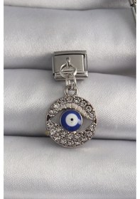 Resim Gümüş Renk Sallantı Zirkon Taşlı Göz Model Nazar Boncuk Detay Nomination Charm - Ebj250113w30344 Bakır 
