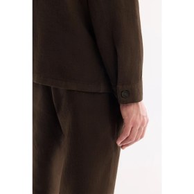 Resim AVVA Erkek Kahverengi Klasik Yaka Nefes Alan %100 Keten Comfort Fit Gömlek Ceket A61Y2540 