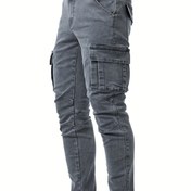 Resim Erkek Çok Cepli Slim Fit Kot Pantolon, Sokak Stili, Yüksek Esnek kot, %65 Pamuk %33 Polyester %1,5 Spandeks, Düz Renk, Yıkanmış, Tüm Mevsim Skinny Fit, Normal Uzunluk, Dokuma Kumaş, 385g/m² - Genç 