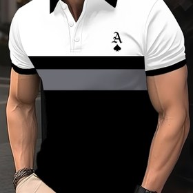 Resim Erkekler için Rahat Kısa Kollu Golf Gömleği - Nefes Alabilen Çizgili Tasarım ve Maça Logolu, Makinede Yıkanabilir Yazlık Spor Giysi Golf & Günlük Kullanım İçin, Kontrast Kenarlı Tasarım, Şeffaf Olmayan Kumaş 