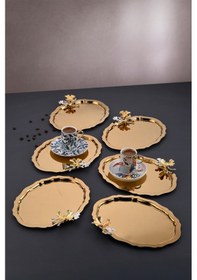Resim Oval Gold Kelebekli Kahve-çay Sunum Tepsisi 20x25 Cm 