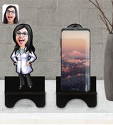 Resim Bk Gift Kişiye Özel Kadın Doktor Karikatürlü Ahşap Biblo Telefon Standı-1 