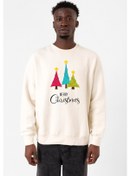 Resim Merry Christmas Ekru Erkek 2ip Sweatshirt Ekru 