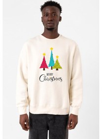 Resim Merry Christmas Ekru Erkek 2ip Sweatshirt Ekru 