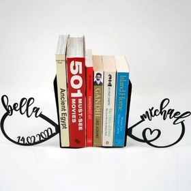 Resim Kişiye Özel Sonsuzluk ve Kalp Temalı Metal Kitap Tutucu & Bookend - Siyah 
