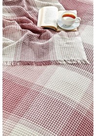 Resim Çift Kişilik Pike 200x235 Cm Ekose Serisi Yatak Örtüsü Ekose Pudra 