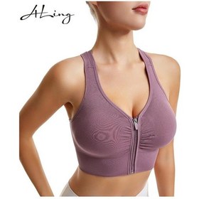 Resim Siyah Moda Fermuar Spor Sutyeni Kırpma Üst Spor Kadın Spor Sütyen Spor Çapraz Toplamak Dokuma Streç Spor Yoga Iç Çamaşırı Siyah 