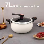 Resim 7L Büyük Kapasiteli Dökme Demir Tencere ile Kapak - 27.0 cm Çok Amaçlı Gaz/Elektrik/Mıknatıslı Ocaklar için, Yapışmaz Beyaz & Siyah Tasarım, Ergonomik Saplar, Çorbalar, Yemekler, Braising ve Yavaş Pişirme için İdeal, Ocak Üstü Kullanımına Uygunluk, Şık Mutfak Eşyası, Dayanıklı Mutfak Parçası, Isıya Dirençli Sap, Çorba Yapımı, Modern Pişirme Malzemesi, Sağlam Yapı, Ev Aşçıları İçin 