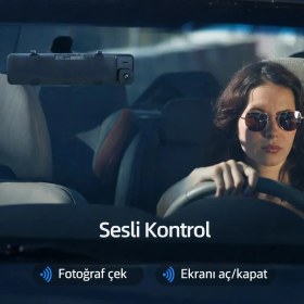 Resim Qifit 12” Dokunmatik Akıllı Dikiz Aynası Kamera CarPlay Android Auto FM Transmitter 4K Çift Kamera 
