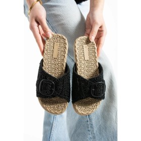 Resim Slipcat Kadın Toka Detaylı Hasırlı Ev Terliği Dış Mekan Terliği 