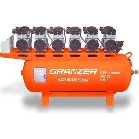 Resim Grayzer GPA1100 300 L 6 Kafa Sessiz ve Yağsız Hava Kompresörü 