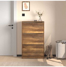 Resim Flat Duo 3 Katlı Geniş Ayakkabılık - Oslo Ceviz 73x119x26 Cm Ceviz 