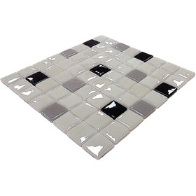 Resim MozaiKristaL Tüm yüzeyler için 38x38x5mm Beyaz-Siyah-Gri, 31,5x31.5cm Fileli Cam Mozaik (10 File =1m2 Fiyatı) 