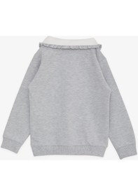Resim Breeze Kız Çocuk Sweatshirt Tavşan Nakışlı Düğmeli 2-6 Yaş, Açık Gri Melanj-açık Gri Melanj Açık Gri Melanj 