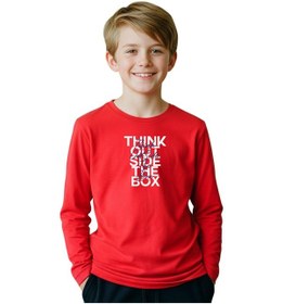 Resim Panios Kids Düz Yuvarlak Yaka Think Out Baskı Detaylı Erkek Çocuk Sweatshirt Kırmızı 
