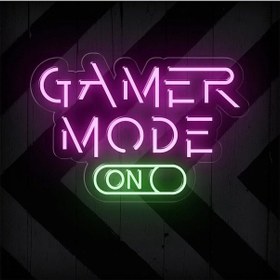 Resim Gamer Mode On Yazılı Ve Şekilli Neon Tabela Pembe 