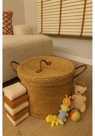 Resim Mavaux Armonia Deri Saplı Kapaklı Kirli Çamaşır Sepeti Düzenleme Sepeti Oyuncak Sepeti Hasır 