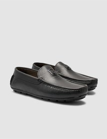 Resim Cabani %100 Hakiki Deri Siyah Logo Detaylı Erkek Loafer Ayakkabı 