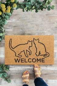 Resim KARMAT Kedili Paspas, Welcome Kedi Paspası, Iç Ve Dış Kapı Önü Paspası, Çok Amaçlı Dekoratif Paspas 