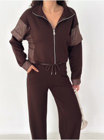 Resim TheyYou Kadın Jesica Kumaş Garnili Baggy Eşofman Takımı Salaş Spor Şık Jesica Fabric Tracksuit 