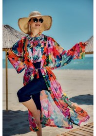Resim Remsa Mayo Remsa Tesettür Mayo Üzerine Tek Kaftan Kimono Pareo Lacivert02 Rp030 Flowers Lacivert 