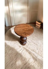 Resim Ahşap Tekli Yan Sehpa Kestane Renk Modern Mantar Sehpa Bej 