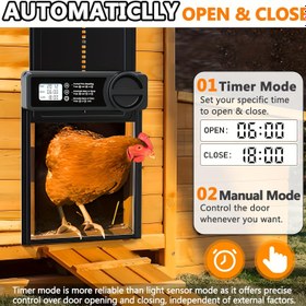Resim Zamanlayıcı ve Manuel Modlu Otomatik Tavuk Kapak, Anti-Sıkıştırma Alüminyum Alaşımlı Tavuk Kapısı, Programlanabilir LCD Ekran, Düşük Pil Uyarısı, Verimli Çiftçilik için 0-6 Zamanlayıcı Ayarı, Otomatik Kapı Kontrolü | Modern Çiftlik Aracı | Dijital Ekran Özelliği 