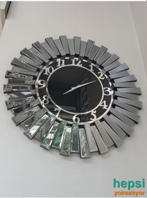 Resim Güneş Smoked Latin Black Gümüş Siyah 85 Cm Aynalı Duvar Saati 
