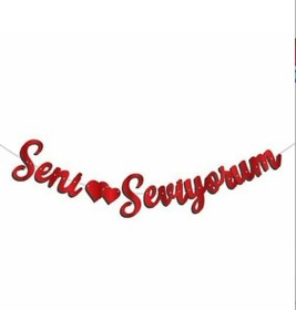 Resim Seni Seviyorum Kaligrafi Banner Kırmızı Renk En:20 Cm-boy:210 Cm'dir.' Tüm Yaşlar 