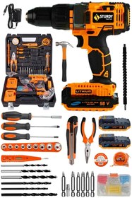 Resim Sturdy Alman Technology 58 V 8 Ah Darbeli Lion Çift Akülü Metal Şanzıman Turbo Şarjlı Matkap 100 Pcs Set 