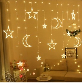 Resim ledison 5 Metre Dekoratif 5 Animasyonlu Ay Yıldızlı Saçak Ip Perde Led Fişli 