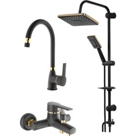 Resim HMS - Black Gold Batarya Seti (Mutfak + Banyo + Tepe Duş Seti) 