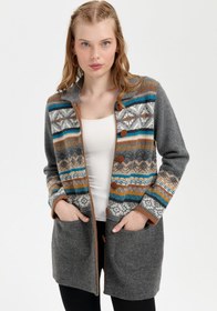 Resim Desen Kadın Midi Oversize Desenli Kaban - Vintage Tarz - Lacivert / S 
