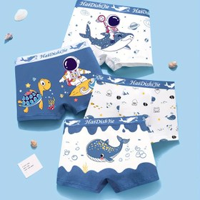 Resim 4 adet Erkek Çocuk Kutulu Slip, Bebek Erkekler İç Çamaşırı, Karikatür Astronot ve Deniz Kaplumbağaları Baskılı Esnek Bel Şort, Karikatür Uzay Adamı ve Köpekbalıkları %95 Pamuk Rahat Nefes Alabilen Yumuşak İç Çamaşırı 