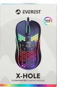 Resim Everest SM-G66 X-HOLE Usb Siyah 7D Optik 8000dpi LED Işıklı Gaming Oyuncu Mouse 