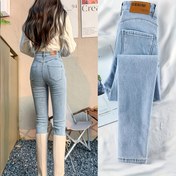 Resim Kadınların Yüksek Bel Esnek Skinny Kot Pantolonları - Rahat Düğme-İlme Yarım Düğme Kapanışı, Düz Bacak, Bahar/Sonbahar İçin Düz Renk, Günlük ve Resmi Kıyafetler İçin Çok Yönlü, Yüksek Bel Kot Pantolonları, Günlük Moda, Şık Tasarım, Dayanıklı Kumaş, Şık Kadınlar 