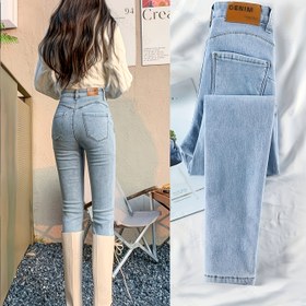 Resim Kadınların Yüksek Bel Esnek Skinny Kot Pantolonları - Rahat Düğme-İlme Yarım Düğme Kapanışı, Düz Bacak, Bahar/Sonbahar İçin Düz Renk, Günlük ve Resmi Kıyafetler İçin Çok Yönlü, Yüksek Bel Kot Pantolonları, Günlük Moda, Şık Tasarım, Dayanıklı Kumaş, Şık Kadınlar 