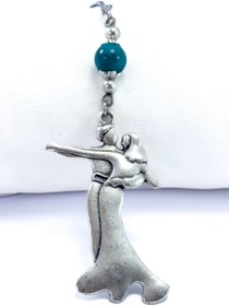 Resim biuti Turkuaz Doğal Taşlı Metal Dans Eden Çift Araba Dikiz Ayna Süsü, Yeni Araba Hediyesi 