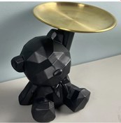 Resim Willowhaven Siyah Geometrik Desenli Oturan Ayı Tepsi, Rezinden El Yapımı Ev Dekorasyonu, Hediye 