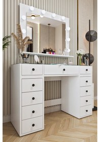 Resim Ases Mobilya Asl53 Hollywood Işıklı Makyaj Masası Bol Çekmeceli Modern Tasarım Beyaz 