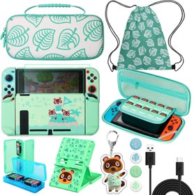 Resim TIKOdirect Carrying Case for Switch, Cute Portable Travel Bag Accessories with Protective Case, Screen Protectors, Stand, Game Card Case and Thumb Grip caps[Keychain Gift], Animal Crossing 