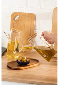 Resim Porsima 2093 Bambu Kapaklı Vakumlu Borosilikat Cam Yağdanlık Yağlık Sirkelik 700ml Şeffaf 