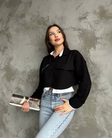 Resim Çift Renkli Kısa Gömlek Siyahbeyaz S4021 Siyah 