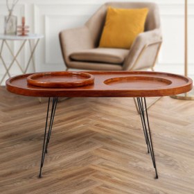 Resim OPPİPO Kendinden Tepsili Salon Orta Sehpa - Doğal Ahşap 