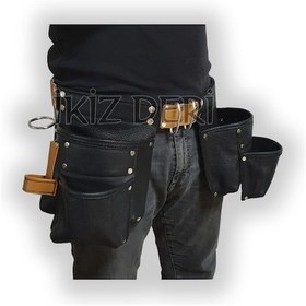 Resim Çift Katlı Deri Çok Cepli Deri Çivi Önlüğü 