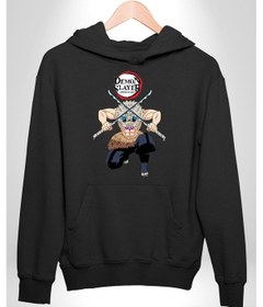 Resim Anime Inosuke Hashibira Demon Slayer Kadın Erkek Siyah Kapüşonlu Sweatshirt Hoodie Siyah 