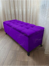 Resim Çizgi Kapitoneli Sandıklı Puf 110 Cm Siyah Ayak Lila 