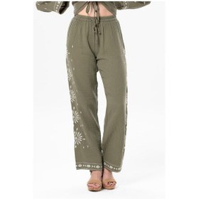 Resim Beli Lastikli Günışığı Yazlık Müslin Pantolon Haki Hk-haki Haki 
